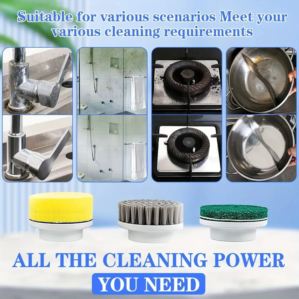 5 in 1 Electric Cleaning Brush Multifunctional Kitchen Bathroom Toilet Portable Powerful Clean Brush 5 Brush Heads LED