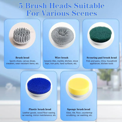 5 in 1 Electric Cleaning Brush Multifunctional Kitchen Bathroom Toilet Portable Powerful Clean Brush 5 Brush Heads LED