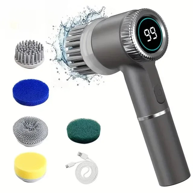 5 in 1 Electric Cleaning Brush Multifunctional Kitchen Bathroom Toilet Portable Powerful Clean Brush 5 Brush Heads LED