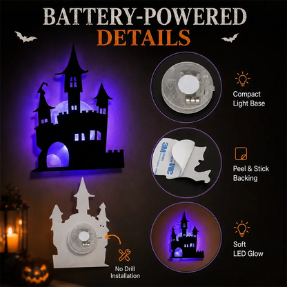 8PCS/14PCS LED Halloween Wall Sticker 3D Hollow Night Light Bat Pumpkin, Spider Witch Castle Ghost Party Wall Decoration Ornamen