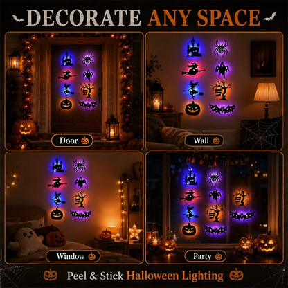 8PCS/14PCS LED Halloween Wall Sticker 3D Hollow Night Light Bat Pumpkin, Spider Witch Castle Ghost Party Wall Decoration Ornamen
