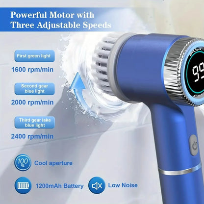 5 in 1 Electric Cleaning Brush Multifunctional Kitchen Bathroom Toilet Portable Powerful Clean Brush 5 Brush Heads LED