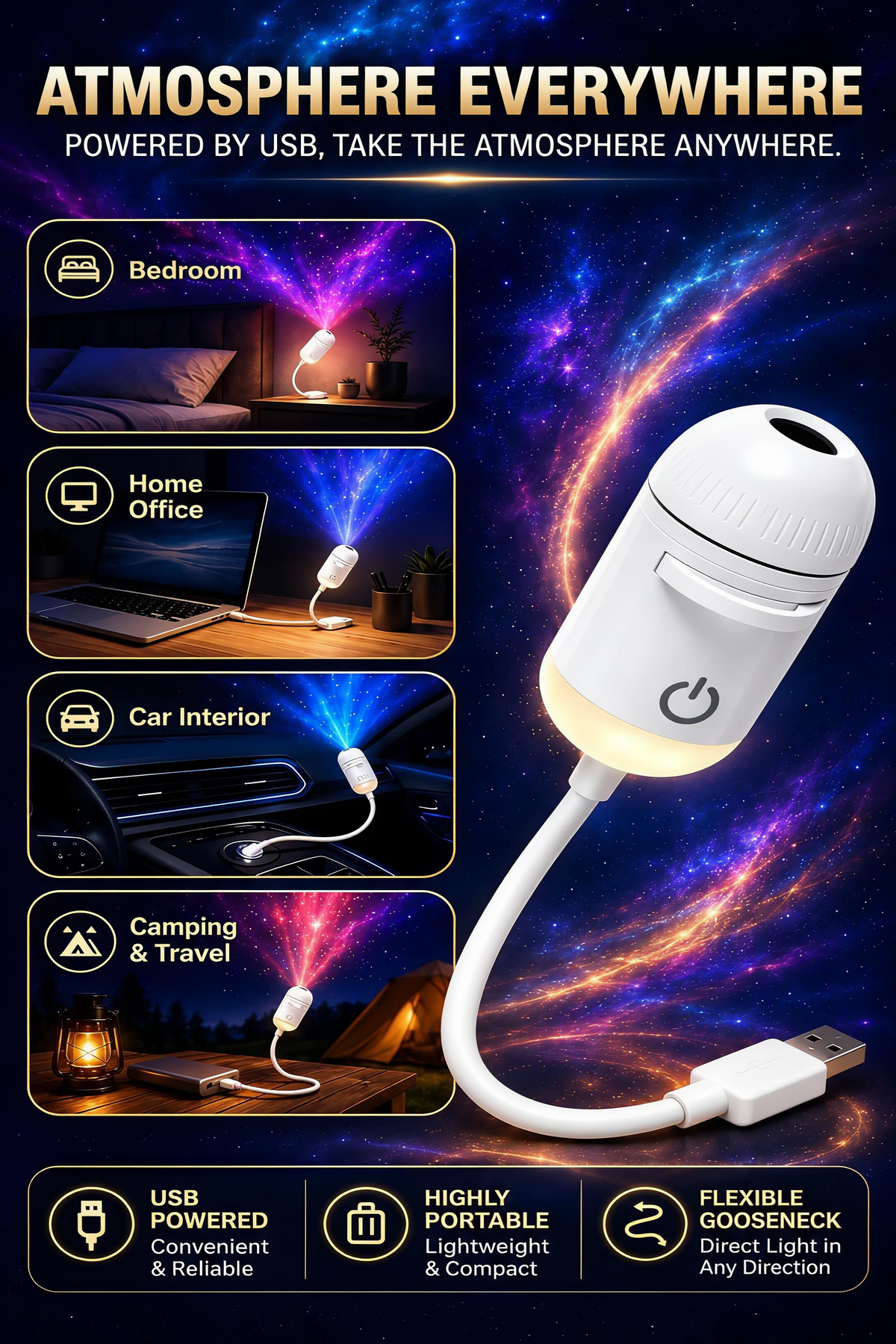 2 in 1 Galaxy Projector Night Light HD