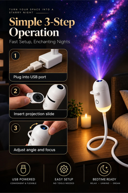 2 in 1 Galaxy Projector Night Light HD
