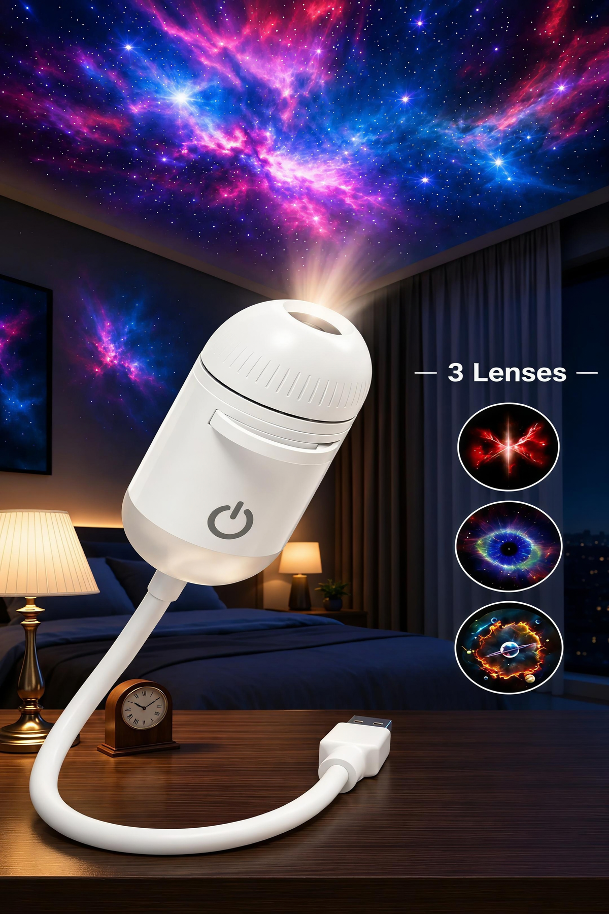 2 in 1 Galaxy Projector Night Light HD