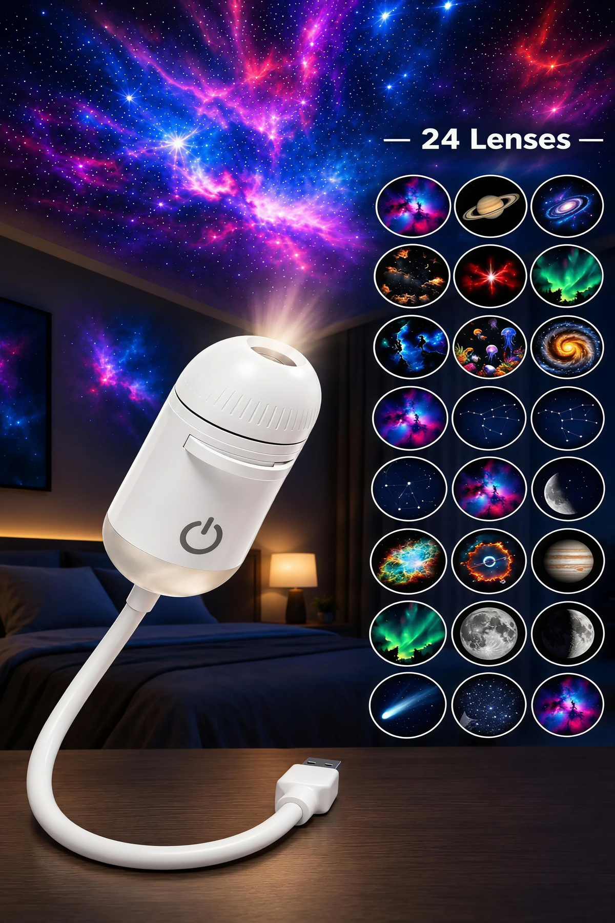 2 in 1 Galaxy Projector Night Light HD